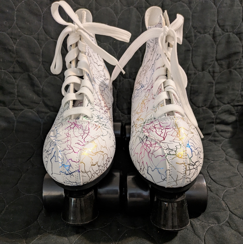 White Roller Skates with Colorful Design